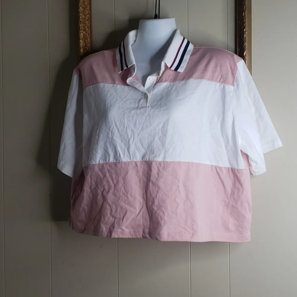 WOMEN'S Short Sleeve Rugby Stripe Collared Top - Wild Fable - Picture 3 of 7